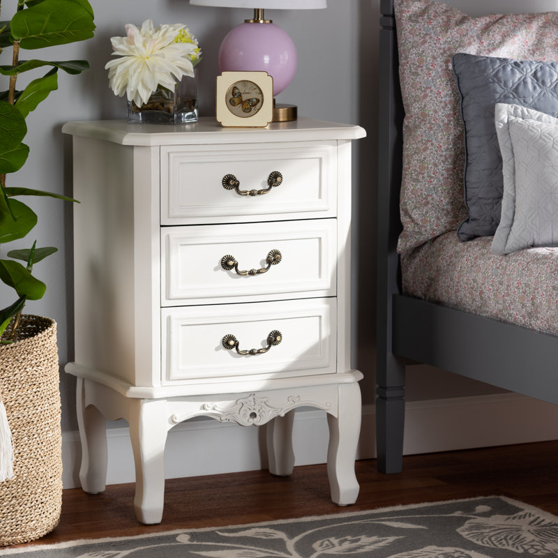 Deanthony 3-Drawer Nightstand in White Finish With Brass Handles, 27.56'' H X 18.9'' W X 13.78'' D