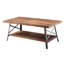 Table basse rectangulaire en chêne vieilli et noir sablé, fabrication en placage de pin, support de rangement en métal ouvert en métal, hauteur 19,5 po, largeur 48,5 po, profondeur rustique 24,5 po avec compartiment