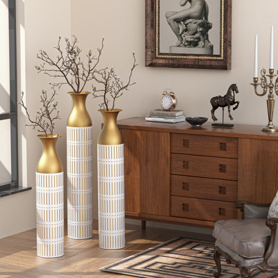 Ensemble de vases de plancher surdimensionnés en métal surdimensionné 3 pièces, décoration rustique moderne pour le salon et la chambre à coucher, vases de plancher ou de manteau, métal, maison de campagne, hauteur 33,5 pouces