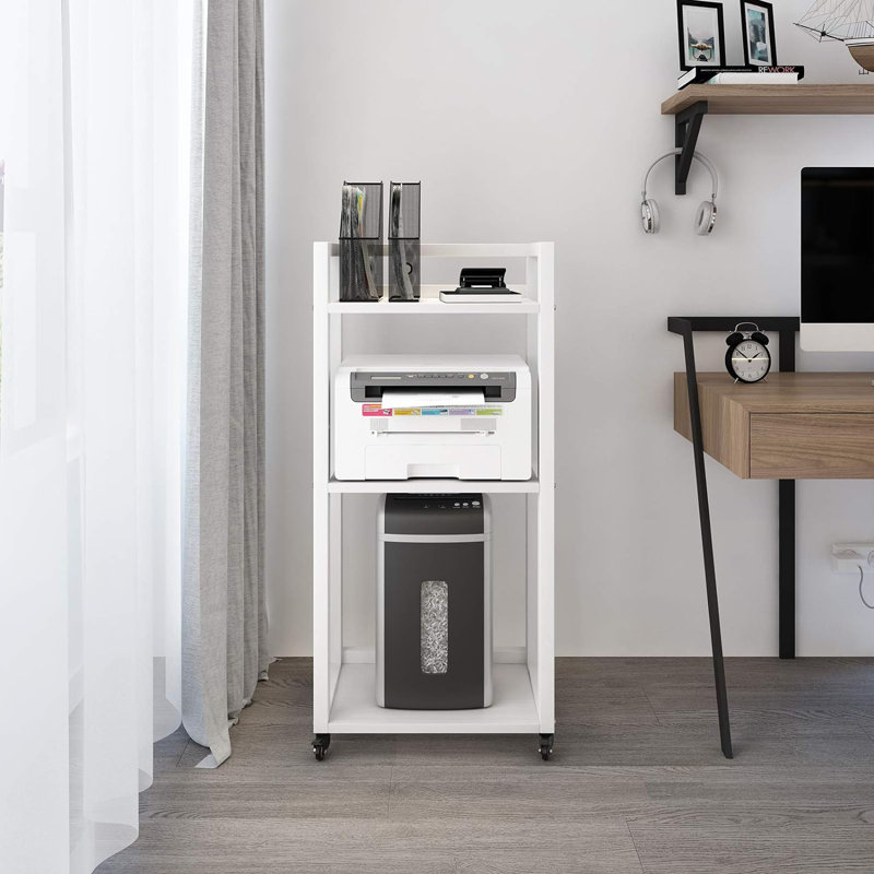 Support d'imprimante mobile à 3 niveaux 20,8 x 13,8 x 40 pouces avec support de rangement sur roulettes, Blanc