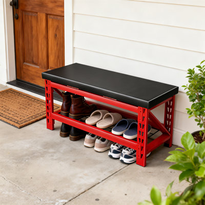 2-Tier Shoe Bench, Industrial Shoe Rack Organizer Storage Bench With Seat Cushion For Entryway, Living Room