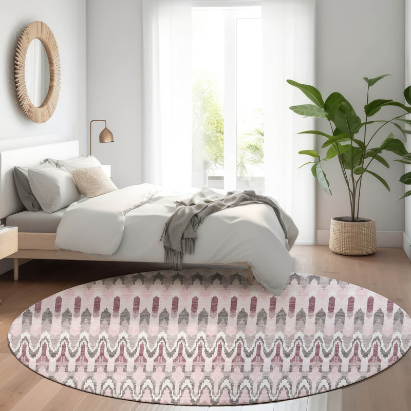 Premium Machine Washable Prisco Pink Rug, Round 8'