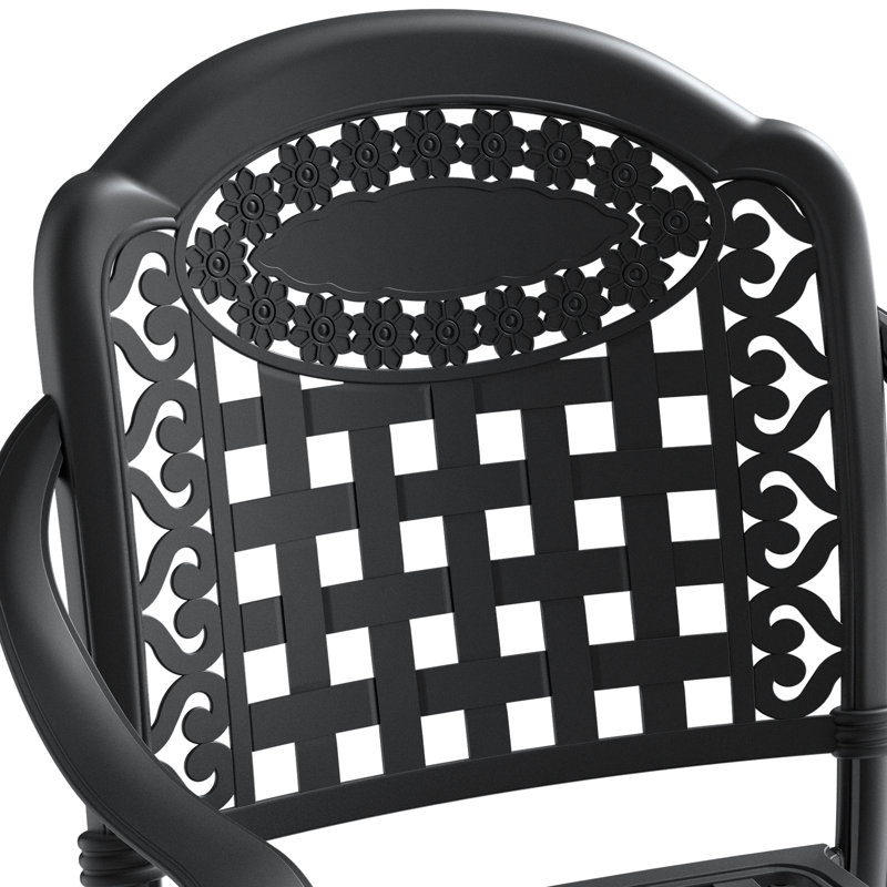 2Pcs Cast Aluminum Patio Armchairs, Black Finish, Strong And Weather , Comfy Cushions, Slip, Space Saving Frame, , Corrosion Wide Cushioned Seats