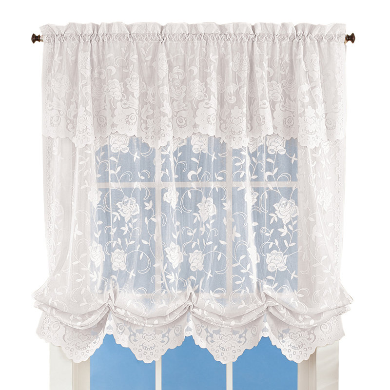 Panneau de rideau simple diaphane avec dentelle florale, Blanc