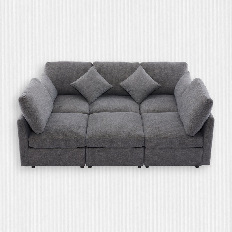 6 - Piece Upholstered Sectional, Dark Gray Chenille
