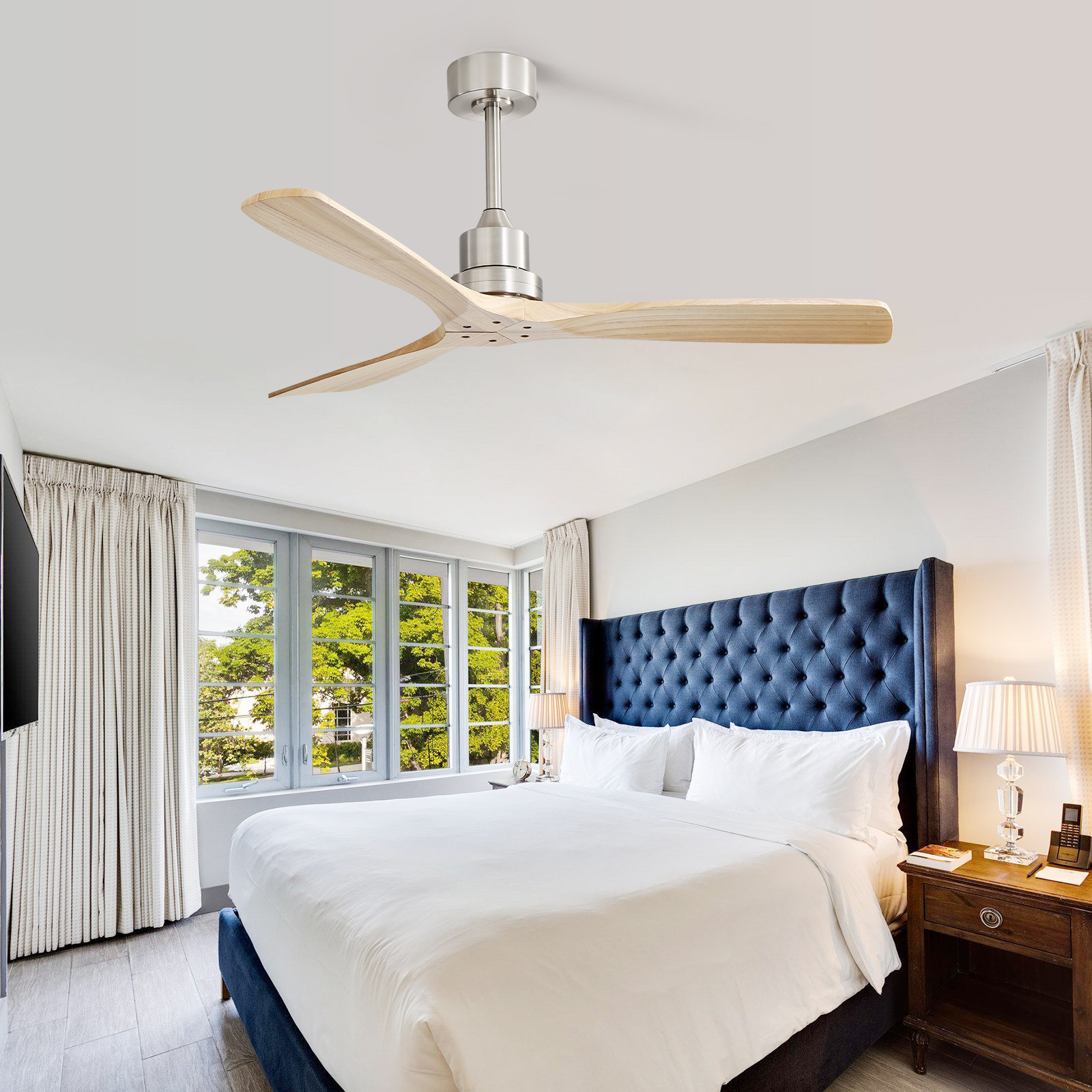 Nicola 52" Ceiling Fan, Burlywood/Nickel