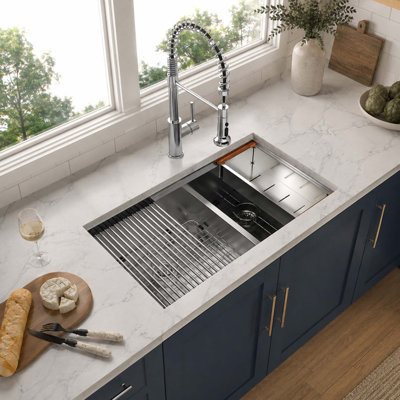 Évier de cuisine double cuve encastrée de 76 cm (30 po), évier de travail divisé 60/40 en acier inoxydable avec accessoires, évier de ferme en acier inoxydable T304 de calibre 16, cuves de 25 cm (10 po) de profondeur