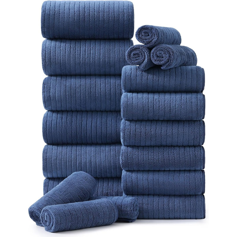 18 Piece 600 GSM Microfiber Towel Set Soft Fluffy Absorbent Quick Dry Complete Bathroom Towels Set