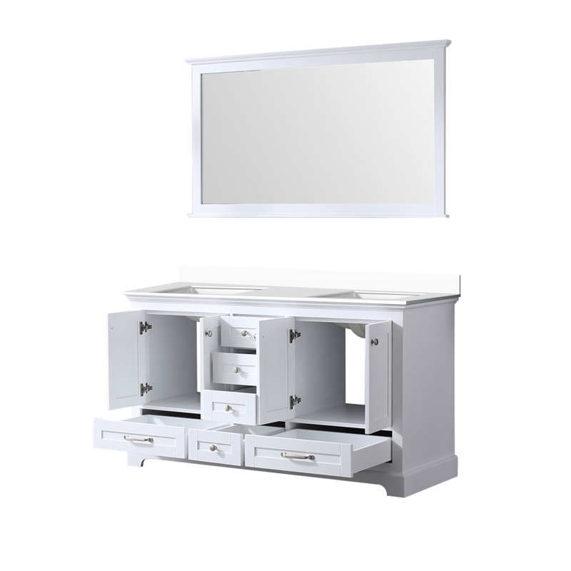 Espresso Double Bath Vanity 60 in. W x 22 in. D, Cultured Marble Top, and 58 in. Mirror, White