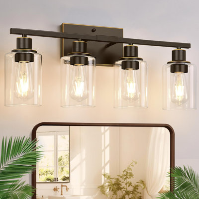 Luminaires de salle de bain, lumières de meuble-lavabo modernes en bronze huilé avec abat-jour en verre transparent, lampe de salle de bain pour armoire de salon à miroir