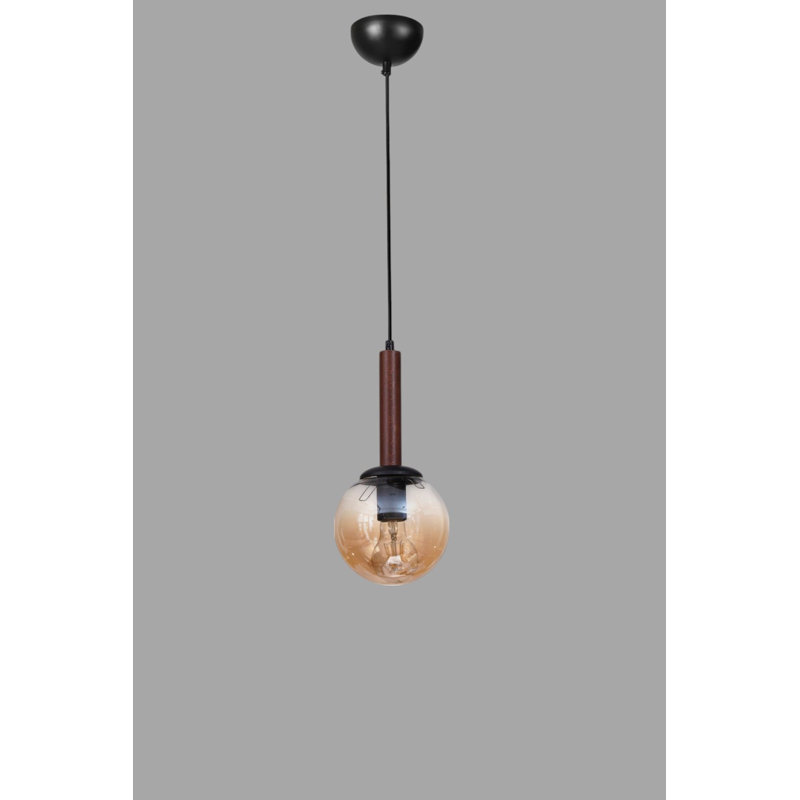 Élégant lustre en métal avec capuchon en verre, hauteur réglable, 6 po x 5,9 po | Miel, noyer et finition noire | 1 x douille E27 (40 W maximum) | Parfait pour la décoration de salle à manger, de salon ou de vestibule | Certifié IP20