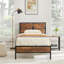 Platform Single/Double Size Bed Frame with Rustic Wood Headboard and Footboard, wood beds with Strong Metal Slats Support, No Box Spring Needed-1554381342-1551652663