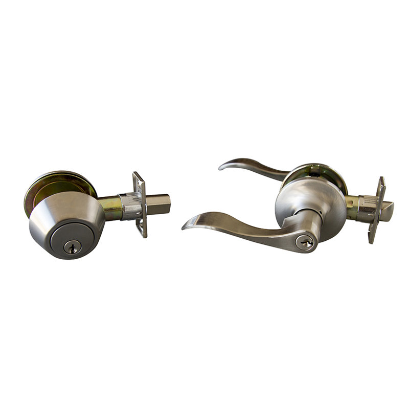 Complete Stratford Entry Lever Set with Single Cylinder Deadbolt, Satin Nickel