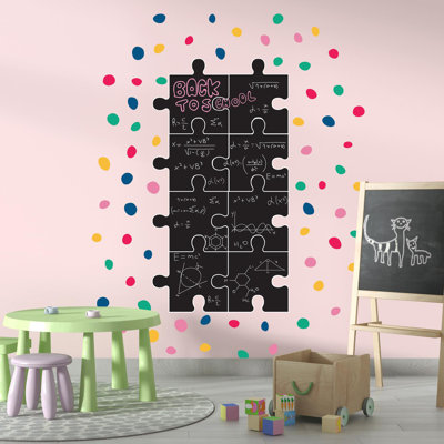  Chalkboard Puzzle With Colourful Dalmatian Dots Wall Decal