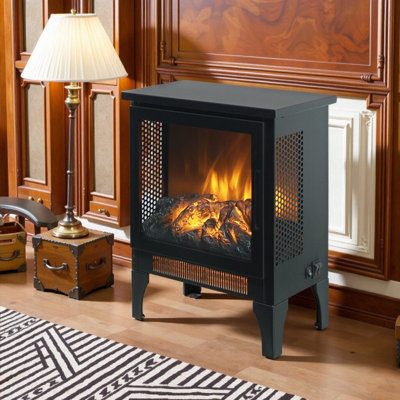 Afore 17 Inch Freestanding Electric Fireplace Heater With Realistic 3D Flame 1400W/700W Dual Heat 5000 BTU Black Finish