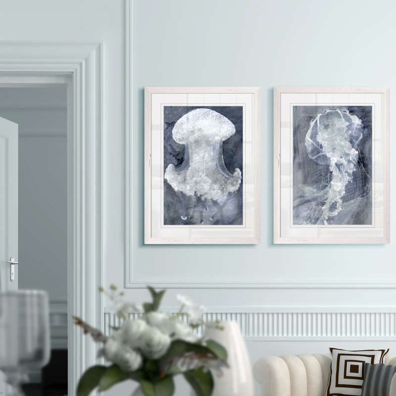Indigo Jellyfish I par Vincent Van Gogh - ensemble de 2 reproductions d'art encadrées, H 20 po x l 16 po x P 1,25 po, Blanc