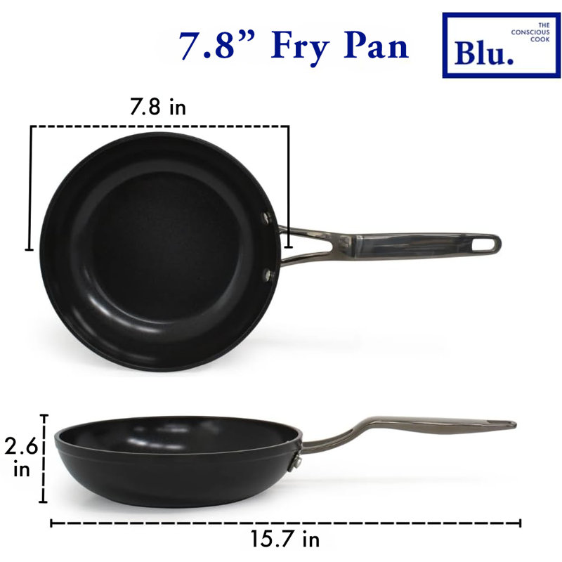 Blu. Poêle à frire à induction de 7,8 po, non toxique, céramique antiadhésive durable, sans PFA / pfoa, convient à toutes les surfaces de cuisson, comprend une brosse en bambou