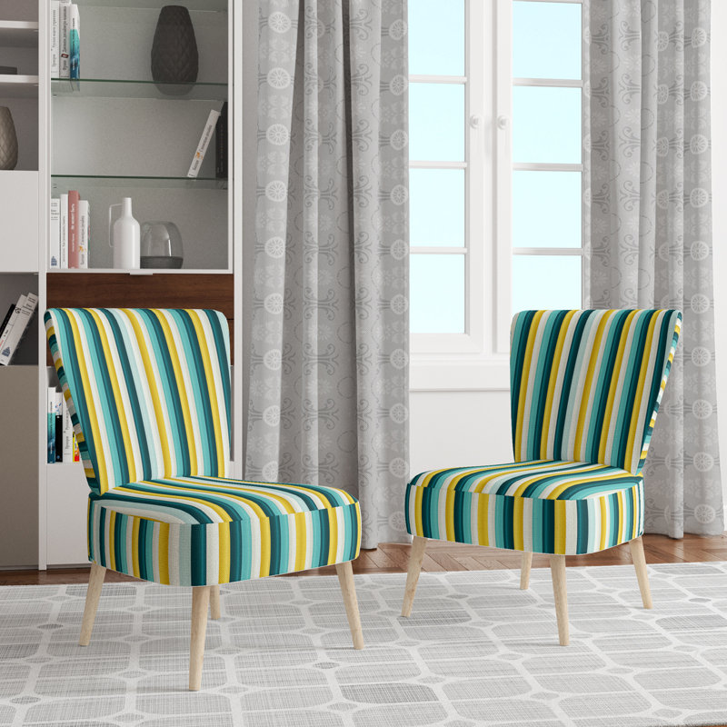 Chaise d'appoint rembourrée verte et jaune à rayures vertes et jaunes Harmony, Vert / Jaune