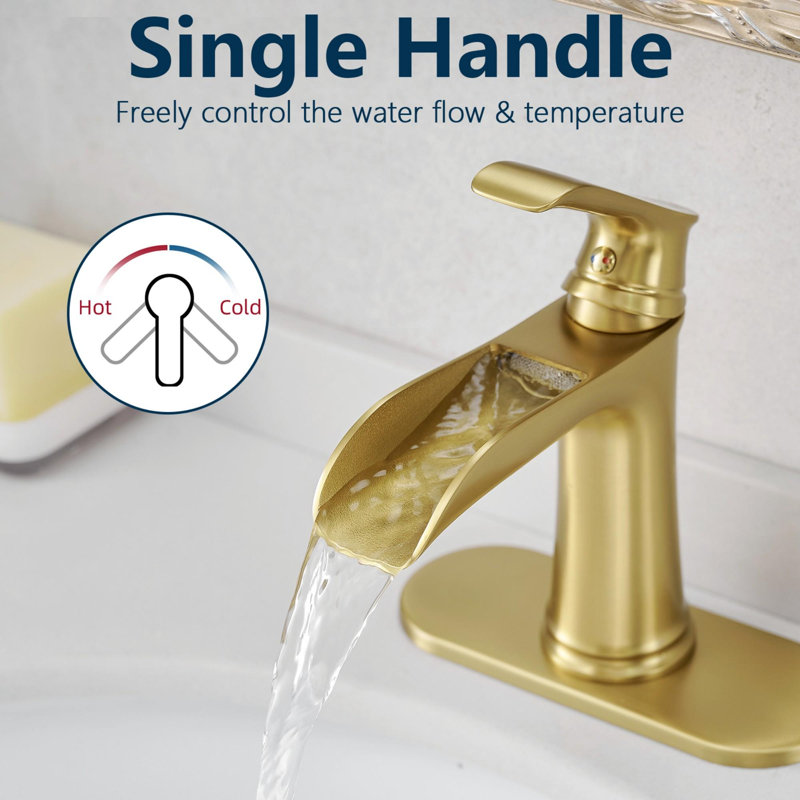 Bathroom Single Hole Sink Faucet with Single Handle Design, Brushed Gold