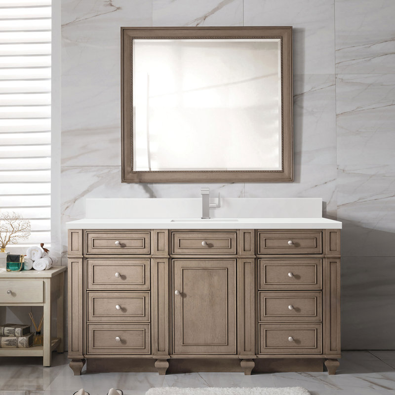 Bristol 60'' W Single Vanity, White Zeus, Single-Hole, Whitewashed Walnut