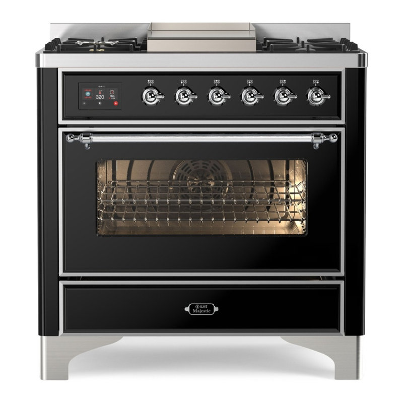 Majestic II Series 36" 3.5 cu ft. Freestanding Dual Fuel Range, Glossy Black/Chrome, Natural Gas
