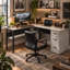 Bureau d'angle réversible de 150 cm (59,1 po) avec tiroir à dossiers suspendus et tablettes de rangement-2082890521
