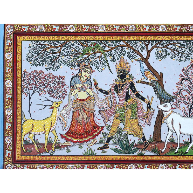 Shyama Sundar Krishna avec Radha | Aquarelle sur toile faite à la main