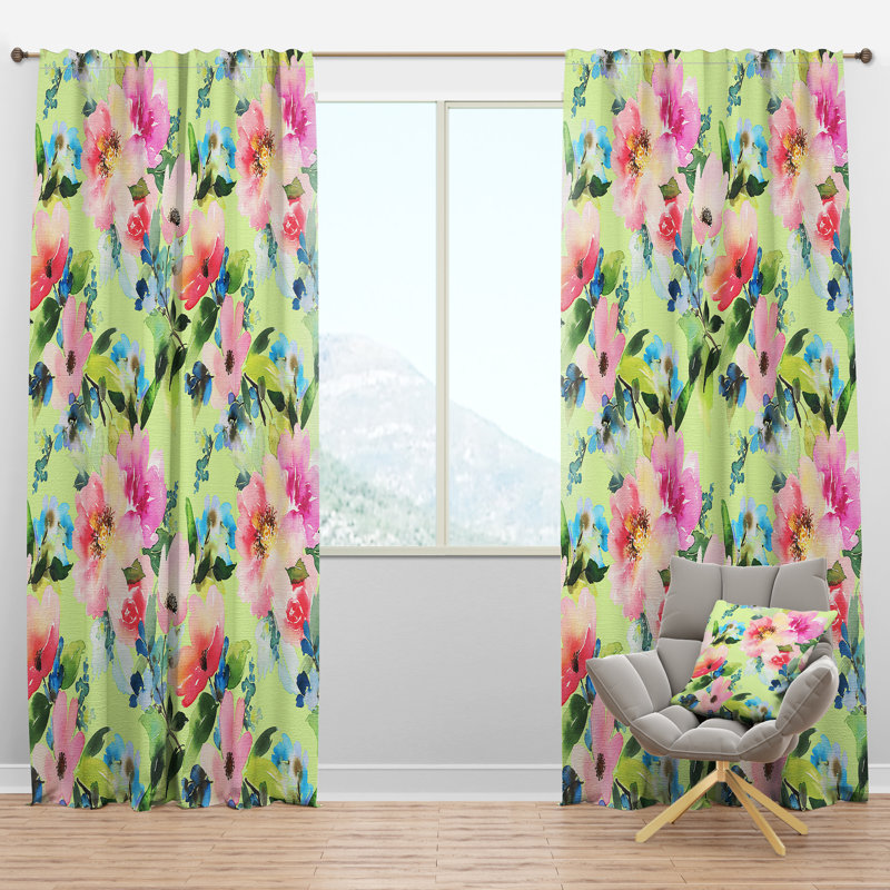 Panneau de rideau simple semi-diaphane avec passe-tringle Mid-Century Botanical Retro IV, l 52 po x L 95 po