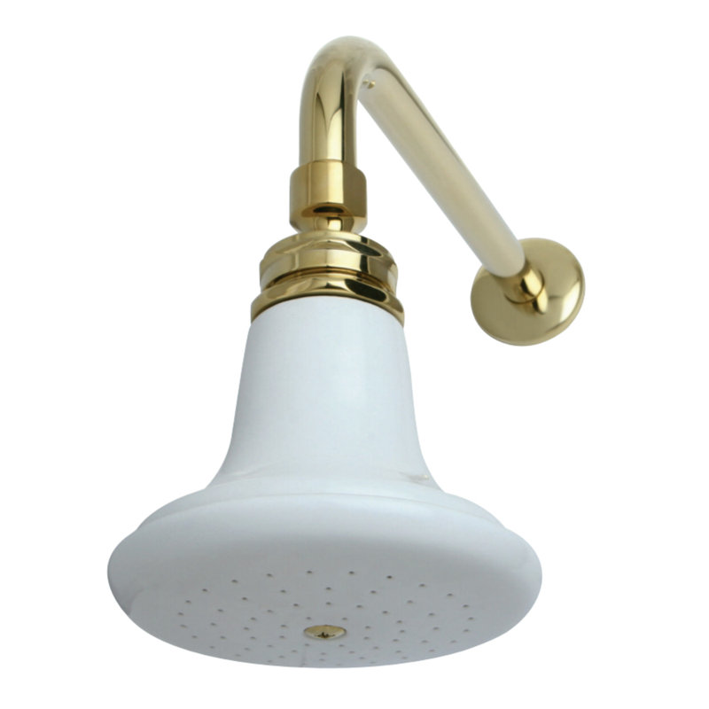 Kingston Brass Victorian 5-1/8-Inch Round Raindrop Ceramic Shower Head with 12-Inch Shower Arm Combo, Polished Brass