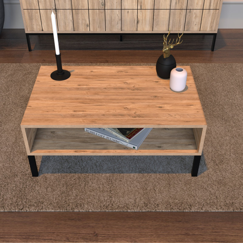Table basse avec rangement Labette, Pin antique