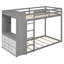 Lit superposé moderne Kairox avec tiroirs de rangement, rail suspendu, bande lumineuse, tablettes intégrées et double panneau perforé Kairox-126553962