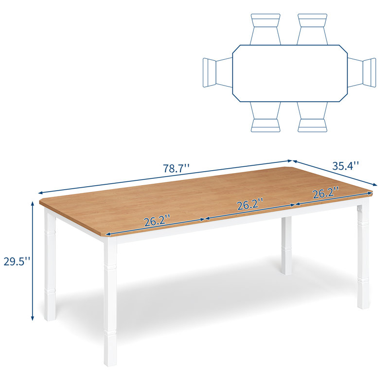 79'' Farmhouse Dining Table for 6-8, Rectangular Wood Table, Sturdy Metal Legs, Chamfered Corners, Rustic Modern Kitchen & Dining Room Furniture, Easy Assembly, White + Walnut