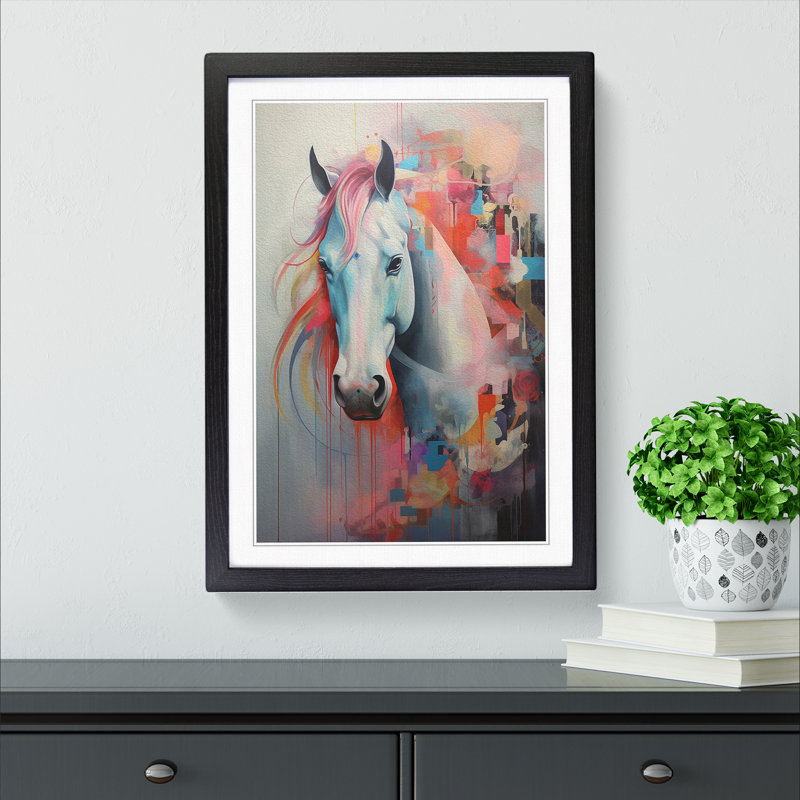 Pony Contemporary - Single Picture Frame Print on Wood, Black Framed, 46cm H x 34cm W x 2cm D