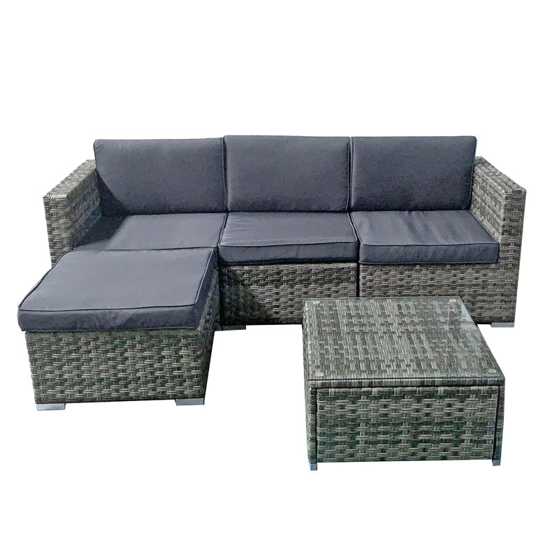 Trinidad KD Rattan 4 Seat Modular Chaise Lounge Set, Grey