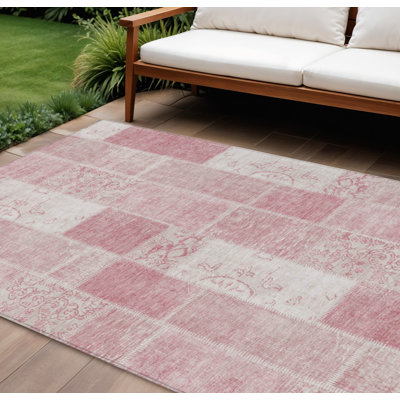 Tapis intérieur lavable rosé 10 pi x 14 pi patchwork ivoire et ivoire
