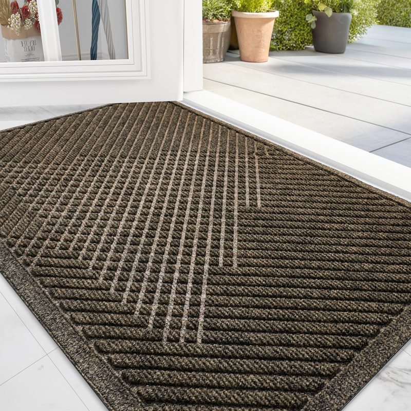Personalizable Non-Slip Striped Outdoor Doormat, 43.2cm W x 76.2cm L, Brown