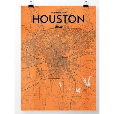 « houston city map », impression sur affiche, reproduction d’art orange