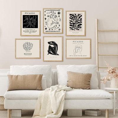 «Signature», art mural encadré «Matisse Dancers with Plants», ensemble de 6 impressions murales géométriques abstraites, décoration murale minimaliste pour le salon, impression encadrée de chambre à coucher 6 pièces