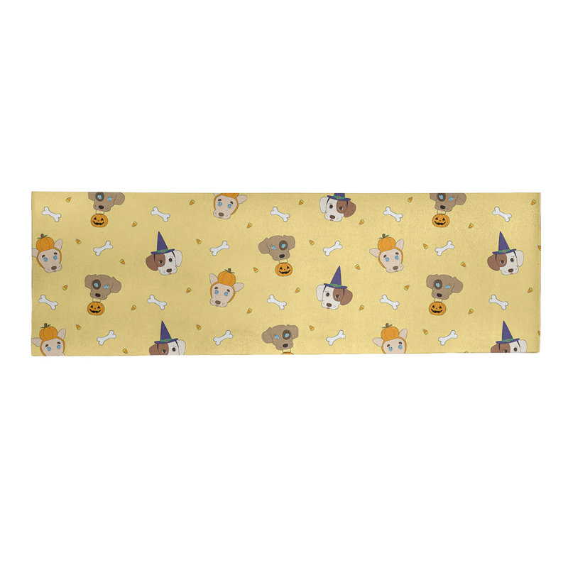 Tapis jaune/brun/orange zone fait main, Tapis de couloir 2 pi x 8 pi