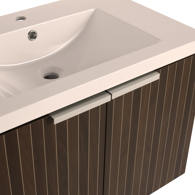 Meuble-lavabo de 30 po avec lavabo en résine, portes et conception à fixation flottante