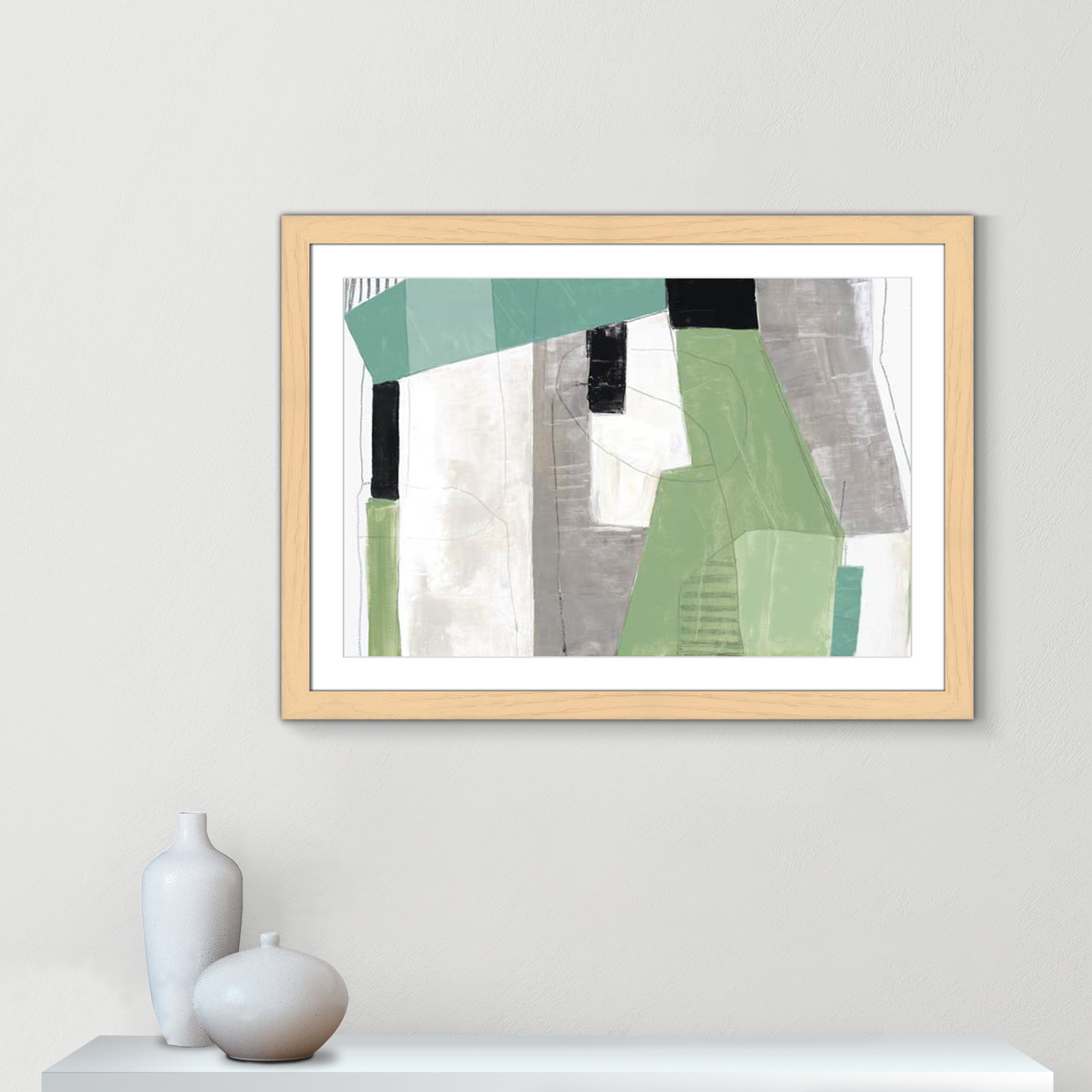Evergreen Essence Print, 27" H x 37" W x 1.25" D, Natural Cube Frame - Matted Fine Art Paper Print, White