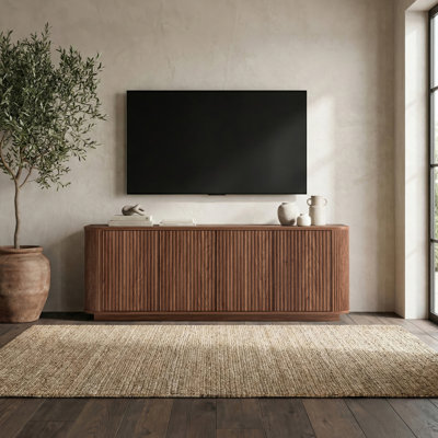 68" TV Stand for TVs up to 75" with Fluted Doors & Cable Management — Satin Walnut Transitional Media Console for Living Room | Canton