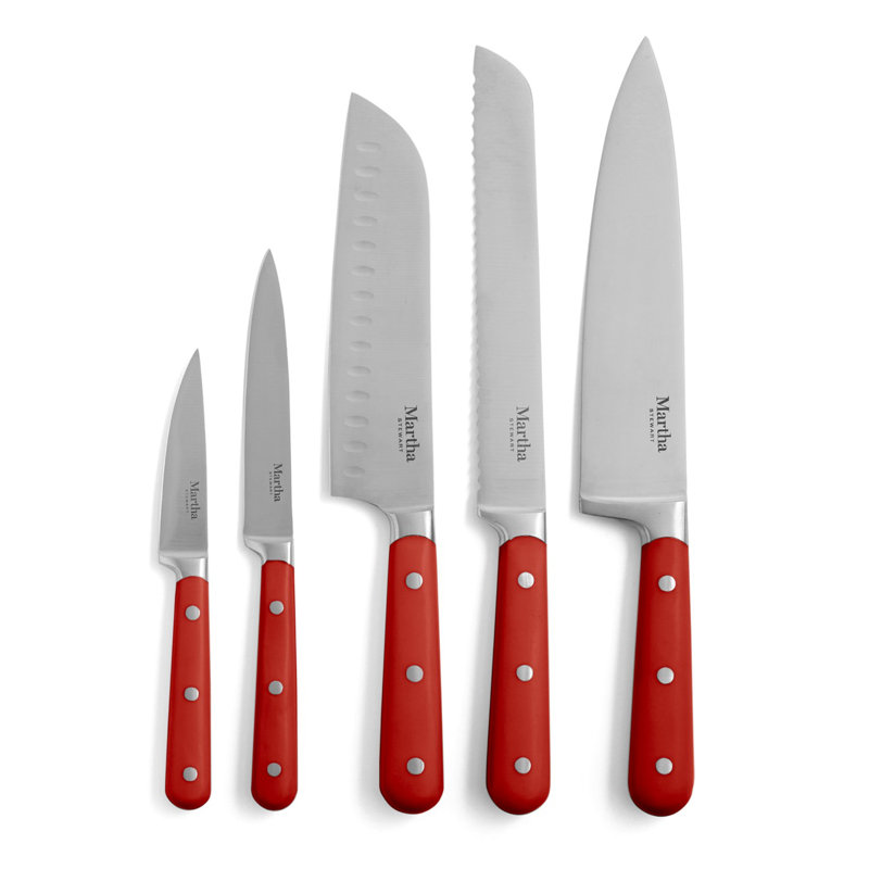 Eastwalk 14-Piece Red Stainless Steel Knife Set with Acacia Block