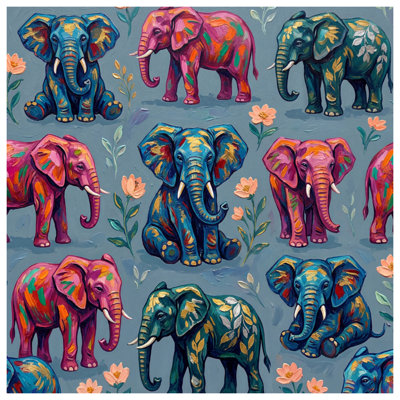 Colorful Elephants And Flowers Comforter