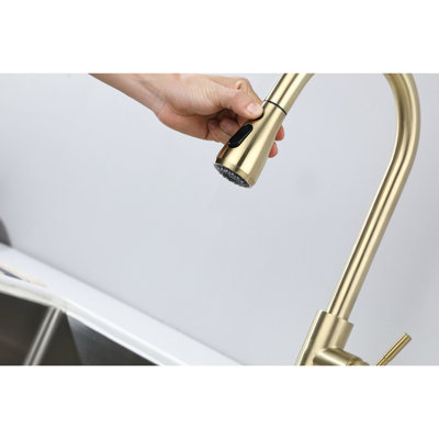 Brushed Gold Pull Out Spray Kitchen Faucet, Stainless Steel Construction Material, 360 Rotating Nozzle, Corrosion & Rust Trait Faucet With Head, Steel, Rotatable Easy Temperature Flow Control,