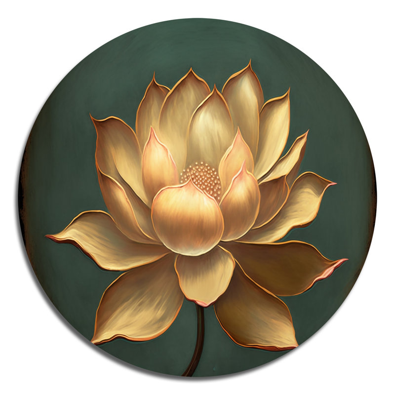 Fleur de lotus blanc rétro - art floral rond en métal, H 16 po x l 16 po
