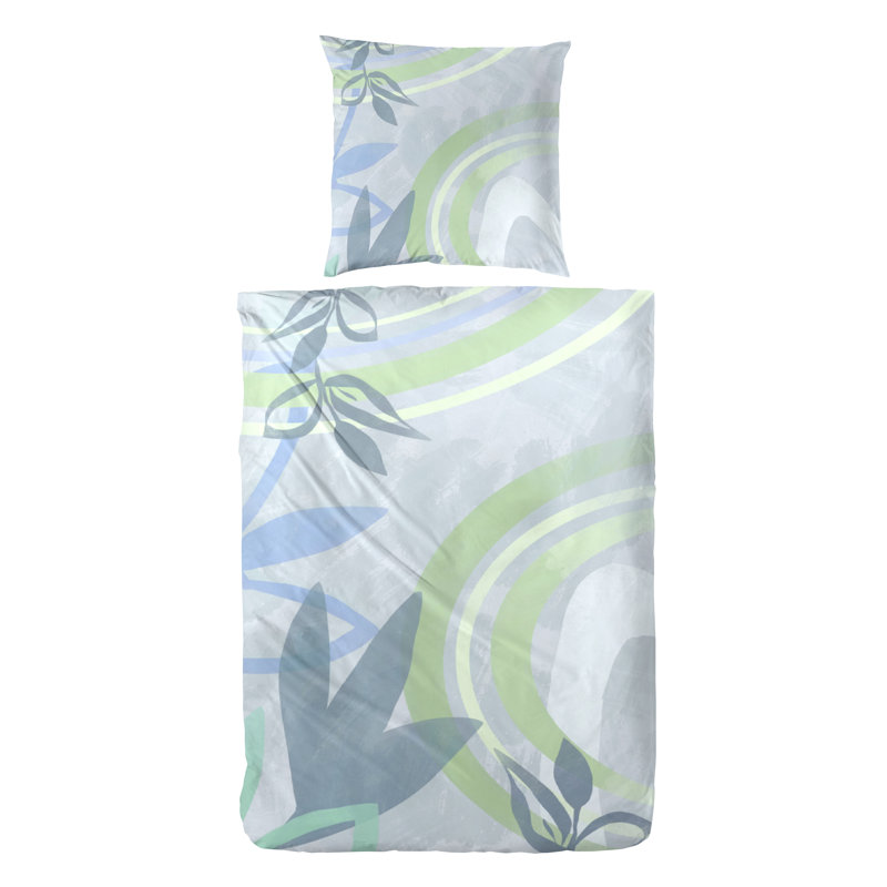 Blanken Cotton 200 TC Duvet Cover Set, 155 x 220 cm - 1 Pillowcase (80 x 80 cm), Grey/Green