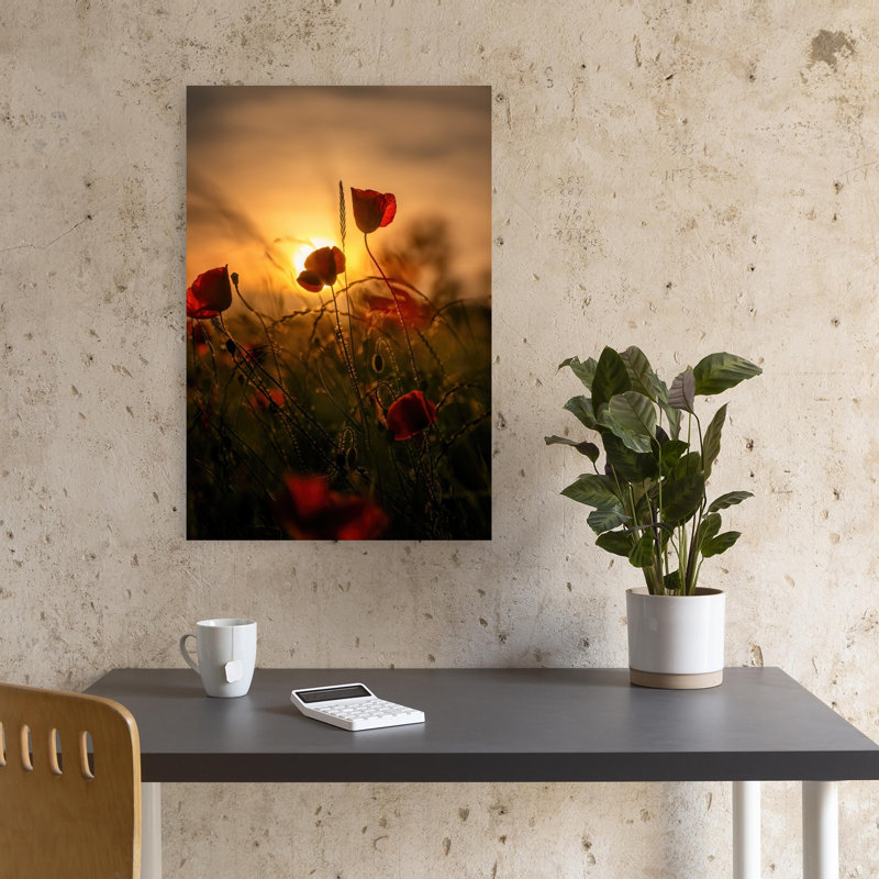 Tranquil Sunset Poppies Peaceful Serene Tranquil Poppy Flower Landscape Wall Art Print 1 Piece Wrapped Canvas Wall Art