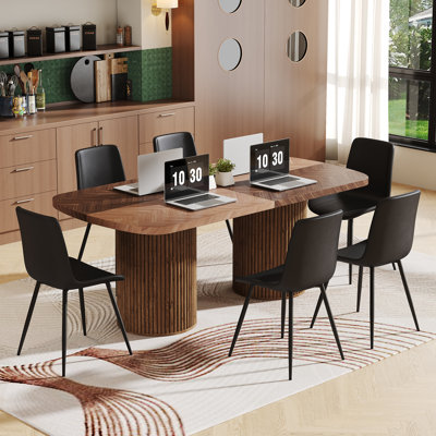 79'' Large Farmhouse Kitchen Dinning Table Set Double Robust Pedestal