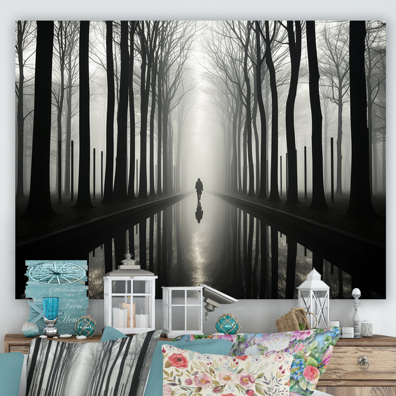 «Black and White Forest Silence», art mural encadré «Forest», H 30 po x l 40 po x P 1,5 po, Toile tendue